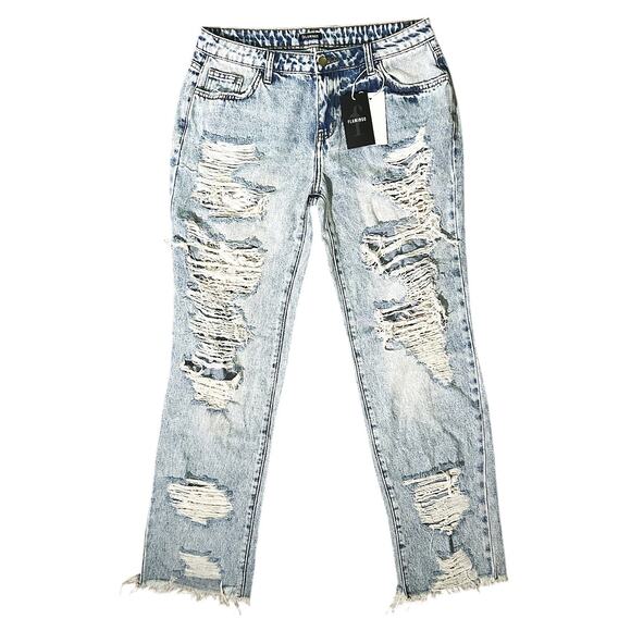 NWT Flamingo Ripped High-Rise Raw Hem Jeans Women's Large (31x30) - Picture 1 of 7